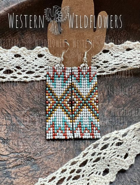 Rectangle Beaded Earrings, Native Beaded Earrings Patterns, Western Beaded Earrings, Native Earrings, Beaded Hat Bands, Seed Bead Jewelry Patterns, Earrings Western, Native Beading Patterns, Beaded Earrings Native