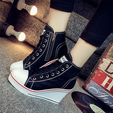 Women Platform Sneakers, Gothic Boots, Zipper Fashion, Buy Boots, Punk Boots, Lace Shoes, High Wedges, Canvas Boots, Wedges Style