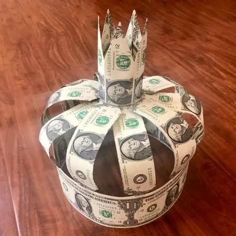 Crowns & Hats | Custom Money Gifts Cash Party Theme, Senior Grad Gift Ideas, How To Make A Money Crown, 18th Birthday Idea, Money Crown Diy How To Make, Money Party Theme Decoration, Money Theme Party Ideas, Money Themed Party, Money Gift Ideas Birthday