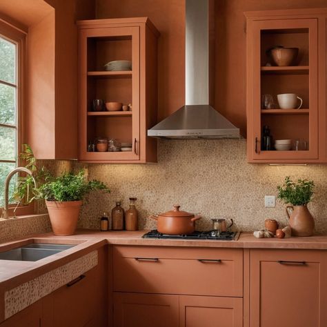 Rust Kitchen Cabinets, Terracotta Kitchen Walls, Retro Kitchen Cabinets, Small Kitchen Colors, Cabinet Color Ideas, Kitchen Cabinet Color Ideas, Kitchen Cabinet Color, Kitchens Ideas, Kitchen Decorations