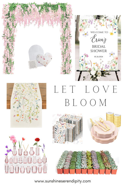 Discover the perfect theme for a dreamy bridal shower - "Let Love Bloom". Embrace the beauty of floral decor, enchanting pink accents, and adorable favors that will make your celebration a blooming success. In this blog post, we will guide you through creating a romantic and whimsical atmosphere for the bride-to-be's special day.    #affiliate floral bridal shower, petals and prosecco, let love bloom, wildflower theme party, bridal shower themes for 2024, bridal shower themes for 2025 Garden Theme Wedding Shower Ideas, Love In Bloom Bridal Shower Backdrop, Bloom Party Theme, Bride In Bloom Theme, Love In Bloom Bridal Shower Theme Decor, Flower Theme Bridal Shower Ideas, Wildly In Love Bridal Shower Theme, Let Love Bloom Bridal Shower Theme, Wildflower Theme Party