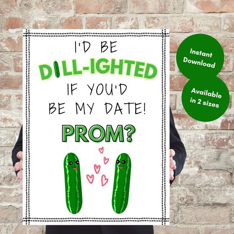 Pickle Promposal, Pickle Hoco Proposal, Flower Promposal Ideas, Sweetheart Poster Ideas, Ways To Ask Someone To A Dance, Food Promposal, Dance Asking Ideas, Pickle Costume, Dance Asks