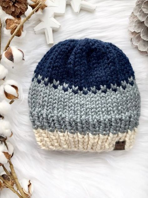 Free Knitting Pattern: Fair Isle 3-Color Block Winter Hat Beanie – Beccie B Creative Beanie Knitting Patterns Free, Knit Beanie Pattern, Baby Hat Knitting Pattern, Hat Patterns Free, Knitting Patterns Free Hats, Fair Isle Knitting Patterns, Fair Isles, Hat Beanie, Beanie Pattern