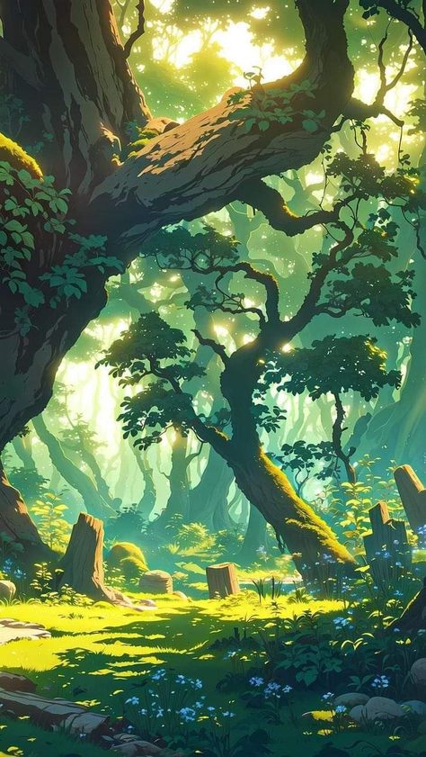 Enchanted Forest Art, Jungle View, Jungle Artwork, Landscape Drawing Tutorial, Forest Sunrise, Jungle Aesthetic, Forest Landscape Painting, Fantasy Nature, Green Scenery