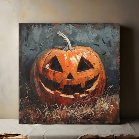 PerryPrintProducts - Etsy Jackolantern Paintings, Pumpkin Painting Canvas, Fall Painting Ideas, Halloween Paintings On Canvas, Pumpkin Wall Art, Halloween Canvas Art, Fall Canvas Painting, Pumpkin Canvas, Fall Canvas