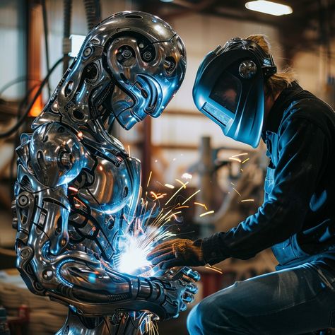 Welding Robotic Creation: A skilled #welder in a #weldingmask meticulously works on creating a highly detailed #robot. #welding #craftsmanship #technology #human #aiart #aiphoto #stockcake ⬇️ Download and 📝 Prompt 👉 https://stockcake.com/i/welding-robotic-creation_714092_1100563 Welding Mask, Robot Illustration, Pink Office, Image Downloads, Beauty Illustration, Book Inspiration, Nature Beauty, How To Take Photos, Free Stock Photos