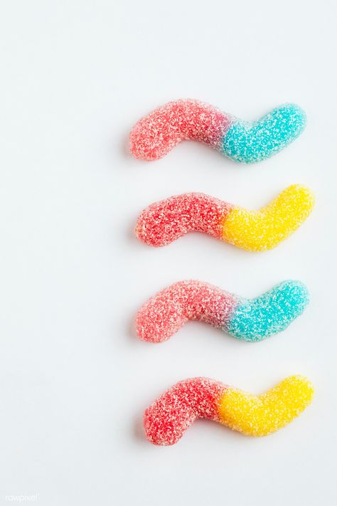 Colorful gummy worm candies | premium image by rawpixel.com / Karolina / Kaboompics Gummy Worms Aesthetic, Worm Drawing, Jelly Worms, 2024 Tattoo, Gummy Worm, Candy Gummy, Gummy Bear Candy, Jelly Cake, Gummy Worms