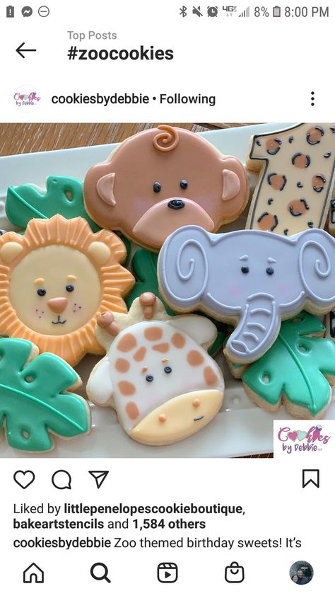 Jungle Safari Cake, Zoo Baby Shower, Giraffe Cookies, Safari Baby Shower Boy, Baby Zoo Animals, Safari Cookies, Birthday Sweets, Animal Birthday Cakes, Royal Iced Cookies