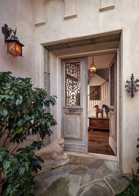 Front Door Mudroom, Mediterranean Front Door, Spanish Style Front Door, Mediterranean Window Treatments, Spanish Style Doors, Spanish Doors, Modern Shutters, Front Door Designs, Double Front Entry Doors