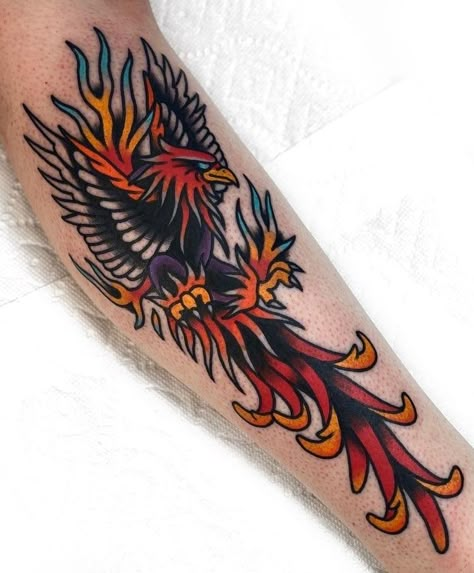 Traditional Phoenix Tattoo, Phoenix Tattoo Men, Traditional Tattoo Reference, Filler Tattoo Ideas, Japanese Phoenix Tattoo, Fenix Tattoo, Rising Phoenix Tattoo, Greek God Tattoo, Small Phoenix Tattoos