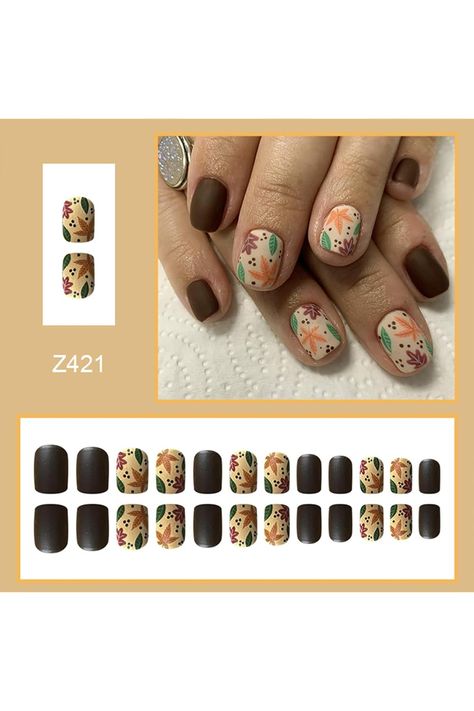 Fall Maple Leaf Press on Nails Square Short Fake Nails Matte False Nails With Autumn Maple Leaves Designs Brown Full Cover Stick on Nails Acrylic Thanksgiving Artificial Nails Glue on Nails for Women Fall Press On Nails, Nails Extra, Press Nails, Nails Brown, Short Press On Nails, Short Fake Nails, Nails Matte, Press On Nails Short, Brown Acrylic