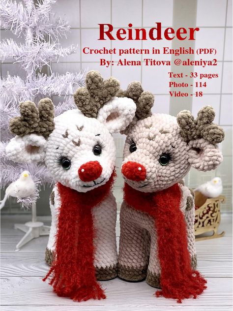 This document provides a crochet pattern for making a stuffed animal in English. It includes instructions for making the body, paws, head, neck, ears, tail, nose, horns, spots, eyes, and assembly. The pattern requires bulky yarn, stuffing, crochet hooks, sewing thread, safety eyes, and other accessories. Detailed steps and diagrams are provided to crochet the various parts of the animal and assemble them together to complete the stuffed toy. Videos are also included to demonstrate certain ... Bulky Yarn Crochet, Toy Videos, Crochet Christmas Trees Pattern, Crochet Backpack Pattern, Crochet Bear Patterns, Crochet Christmas Trees, Crochet Animals Free Patterns, Crochet Amigurumi Free Patterns, Crochet Booties