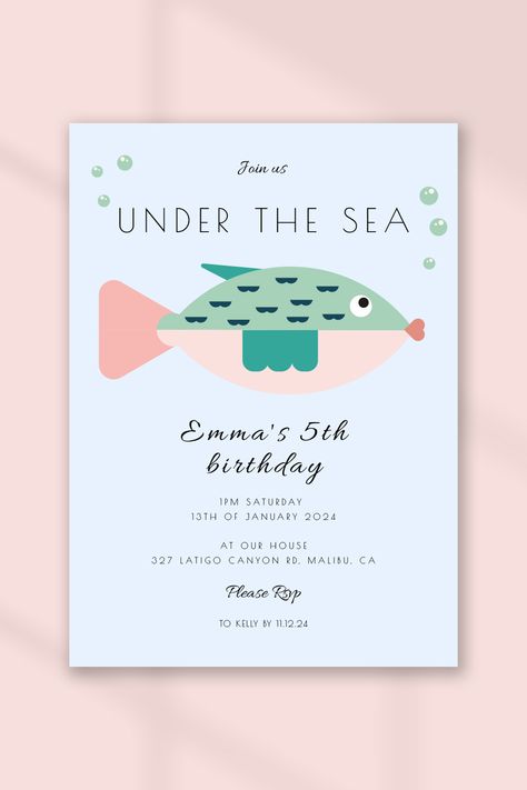 Are you looking for an editable Under The Sea birthday invitation that you can effortlessly edit, download, print or email? We offer a selection of elegant and unique printable templates with ocean animals for kids parties that allow you to personalize the font style, color, size, position, and wording of all the text to match your preferences. Ocean Animals For Kids, Under The Sea Birthday Party, Under The Sea Birthday, Sea Birthday Party, Kids Birthday Party Invitations, Party Invitations Printable, Party Invitations Kids, Sea Birthday, Under The Sea Party