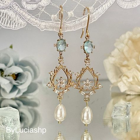 Wedding Earrings Pearl, Whimsical Earrings, Bridal Dangle Earrings, Bridal Drop Earrings, Crystal Wedding Earrings, Bridal Pearl Earrings, Blue Bridal Earrings, Pearl Bridal Earrings, Blue Chandelier