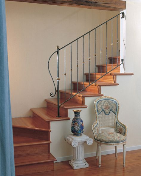 For a classic Mediterranean profile you cannot beat a wrought iron railing and balusters French Staircase, Classic Staircase, Wrought Iron Railings, Wrought Iron Stair Railing, Traditional Staircase, Iron Railings, Iron Stair Railing, Wrought Iron Stairs, Stair Railings