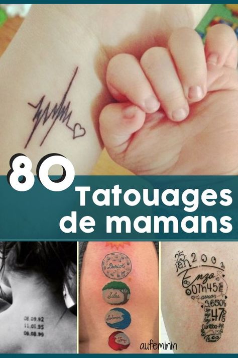 80 tatouages ​​de mamans. #tatouage #tatoo #tatouages ​​#tatouagemaman #maternité #mamanbebe #mamanbébé #empreinte #aufeminin Mutterschaft Tattoos, Graffiti Images, Small Tats, Hot Pink Sweater, Inspiration Tattoos, Infinity Tattoos, Geniale Tattoos, Nail Art Disney, Tattoo Bracelet