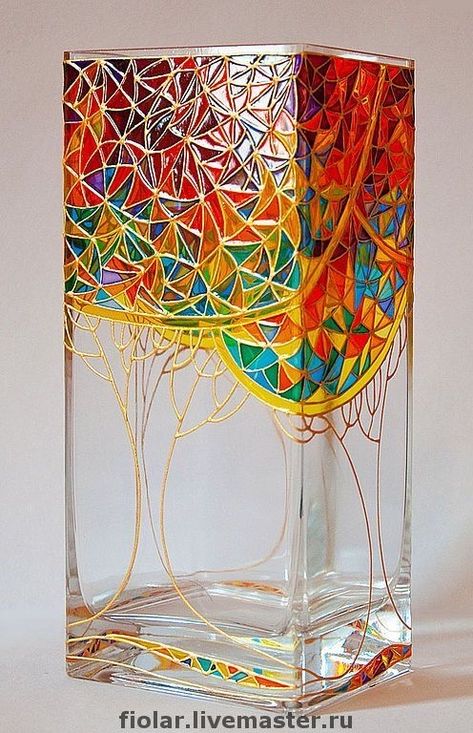 Glass Painting Patterns, White Branches, زجاج ملون, Glass Painting Designs, Geometric Vases, Stained Glass Paint, Glass Bottles Art, Vase Crafts, Painting Glassware