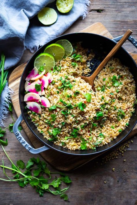 An easy healthy recipe for Cilantro Lime Rice that is made on the stovetop. Make this with brown or white basmati rice ( or jasmine!). #rice #cilantrolimerice #mexicanrice White Basmati Rice, Mexican Slaw, Brown Basmati Rice, Feasting At Home, Cilantro Rice, Watermelon Radish, Healthy Mexican, Lime Rice, Cilantro Lime Rice