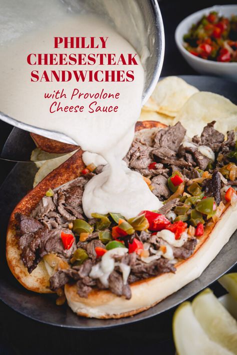 Cheesesteak Subs Philly Cheese Steak Sandwich, Cheesesteak Sandwiches Philly, Philly Cheese Steak With Cheese Sauce, Cheese Sauce Philly Cheesesteak, Cheesy Philly Cheese Steak, Philly Cheese Steak For A Crowd, Jersey Mike Philly Cheese Steak Recipe, Recipe With Provolone Cheese, Easy Grilled Sandwich Ideas