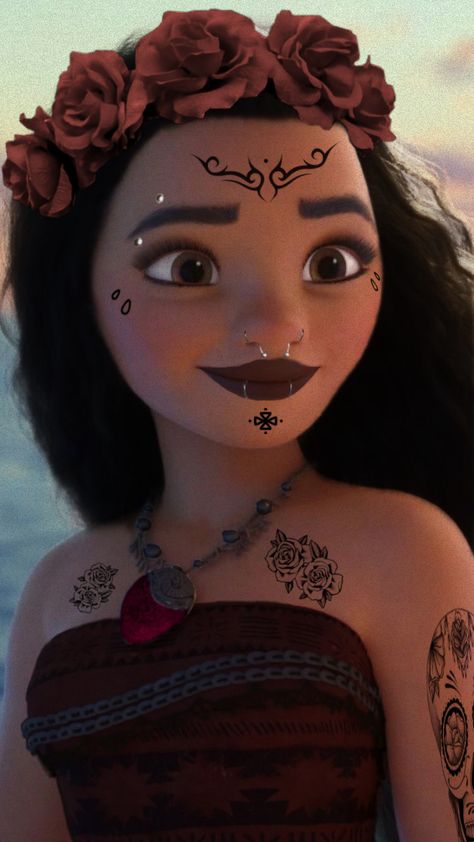 Moana from Moana #moana #disney #punk #goth Punk Disney Characters Princess Gone Bad, Emo Disney Princess, Punk Disney Characters, Gothic Disney Princesses, Emo Disney, Punk Disney Princess, Dark Disney Art, Goth Disney Princesses, Gothic Characters