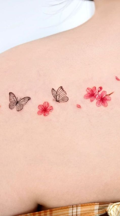 Sakura Flower Tattoo, Pinky Tattoo, Sakura Tattoo, Tattoos For Women Flowers, Sakura Flower, Color Tattoo, Print Tattoos, Paw Print Tattoo, Tattoos For Women