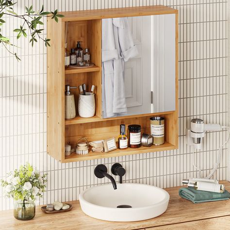 PRICES MAY VARY. 【Bathroom Medicine Cabinet with Mirror】Messy countertop? This wall storage cabinet offers enclosed and open storage space for storing and organizing small items, clean and neat. A three heights adjustable shelf behind the mirror door is available for bathroom essentials of different sizes. The high definition mirror is super convenient for makeup, skincare, shaving, etc. 【Vanity Mirror Cabinet Wall Mounted】Small bathroom? This bathroom mirror cabinet is designed for wall mounted Over Toilet Storage Cabinet, Wall Bathroom Cabinet, Wall Storage Cabinet, Over Toilet Storage, Glam Bathroom, Wall Storage Cabinets, Wood Wall Bathroom, Wall Mounted Bathroom Cabinets, Compact Bathroom