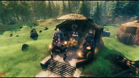 Valheim Blacksmith, Valheim Builds, Viking House, Blast Furnace, Starter Home, Iron Gate, Texture Packs, Bath House, Storage Shed