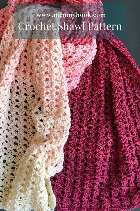 Make your own beginner crochet shawl with this easy one skein rectangle wrap pattern. Wear as a scarf, wrap or sarong it is a great handmade gift idea for her and a great beginner accessory make Rectangle Shawl Pattern, Crochet Scarf Pattern Free Easy, Prayer Shawl Crochet Pattern, Prayer Shawl Patterns, Crocheted Shawls, Rectangle Shawls, Crocheted Scarves, Crochet Prayer Shawls, One Skein Crochet