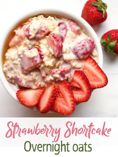 Strawberry Shortcake Overnight Oats, Easy Vegan Oatmeal, Overnight Oats Chocolate, Overnight Oats Vegan, Strawberry Overnight Oats, Vegan Overnight Oats, Oat Recipes Healthy, Overnight Oats Recipe Healthy, Vegan Oatmeal