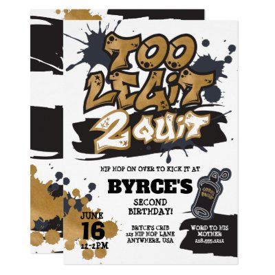 2nd Birthday Two Legit Two Quit Hip Hop Invitation | Zazzle.com Two Legit To Quit Birthday, 21st Birthday Invitations, Birthday Unicorn, Perfect Birthday Party, 2nd Birthday Party Themes, Mermaid Birthday Invitations, 40th Birthday Invitations, 2nd Birthday Invitations, June Birthday