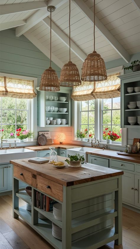 Nantucket Style Kitchen, Beach House Interior Kitchen, Small Beach House Interior, Cottagecore Bedroom Aesthetic, Beach Cottage Kitchens, Coastal Cottage Kitchen, Home Redesign, Small Beach Houses, White Farmhouse Sink