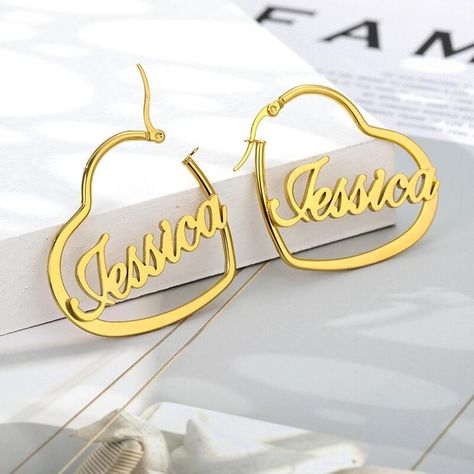 Jewelry Best Friends, Heart Letter, Letter Earrings, Name Earrings, Ear Ring, Bridesmaid Gifts Jewelry, Heart Hoop Earrings, Large Heart, Customized Jewelry