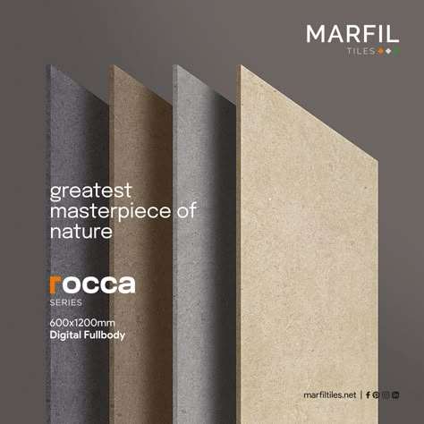 Elevate your space with the epitome of elegance and durability. Our full body tiles offer a seamless and captivating aesthetic, with their consistent color and pattern throughout the tile's body. Experience the luxurious feel under your feet as you walk on these high-grade tiles, designed to withstand the test of time. #marfiltiles #rocca #roccaseries #roccacollection #600x1200mm #digitalfullbody #fullbodyvitrifiedtiles #vibrantvitrifiedtiles #unleashyourcreativity #enduringbeauty Flooring Social Media Design, Full Body Tiles, Webpage Design Layout, Catalog Design Layout, Captivating Aesthetic, Interactive Web Design, Product Post, Tiles Designs, Real Estate Marketing Design