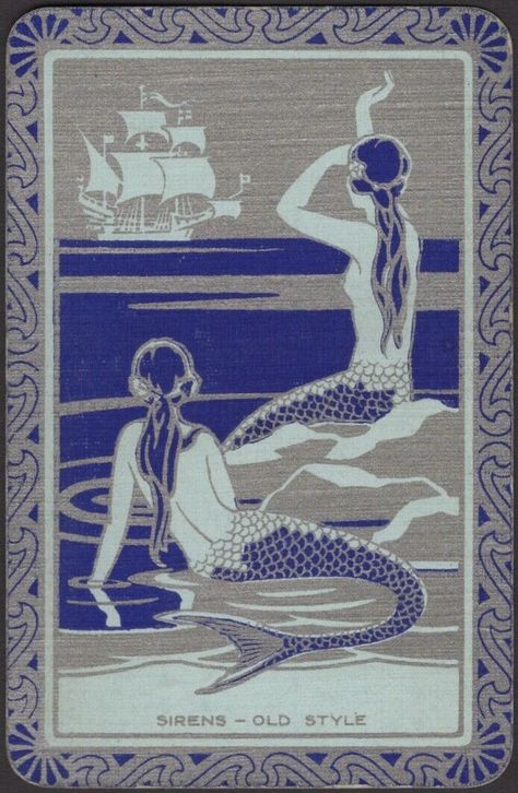 Playing Cards Single Card Vintage Named * SIRENS - OLD STYLE * Mermaid Girls Art | eBay Mermaid Illustration, Siren Mermaid, Mermaid Tattoo, Mermaid Dreams, Vintage Playing Cards, Mermaids And Mermen, Vintage Mermaid, Mermaid Life, Arte Popular