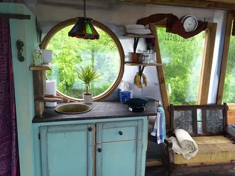 Unique Kitchen Sink, River Video, Antique Wood Stove, House On The Water, Boat House Interior, Sleeping Loft, Rooftop Deck, Canal Boat, Tiny House Movement