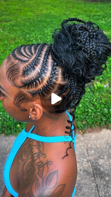 Xel555$tarr:) on Instagram: "🎀pretty braids for a pretty girl.  Dm @polashed for all appt inquiries. #atlbraids #lattobraids #decaturbraids #decaturbraider" Hairstyle Ideas Black Girls Braids, Scalp Feed In Braids, Cute Braiding Styles For Black Women, Hairstyle For Black Girls Braided, Ponytails Hairstyles Black Women, Cornrows On Top Box Braids In Back, Two Braid Ponytail For Black Women, Braids For Black Girls Teens, Teal Braids Black Women