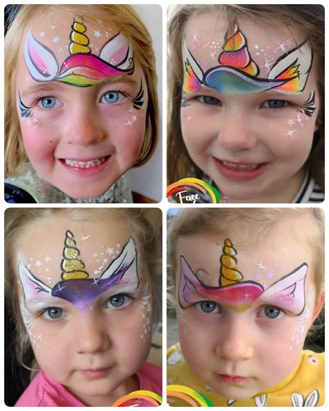 Easy Face Painting Ideas, Kids Face Painting Easy, Disney Face Painting, Unicorn Face Paint, Face Painting Halloween Kids, Easy Face Painting, Face Painting Unicorn, Halloween Makeup For Kids, Animal Face Paintings