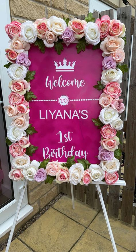 Welcome Board For Birthday Party, Girls First Birthday Theme Ideas, Birthday Party Welcome Board, Sintra Board, Birthday Decors, Pooja Decoration, Name Decorations, Baby Birthday Decorations, Boy Birthday Decorations