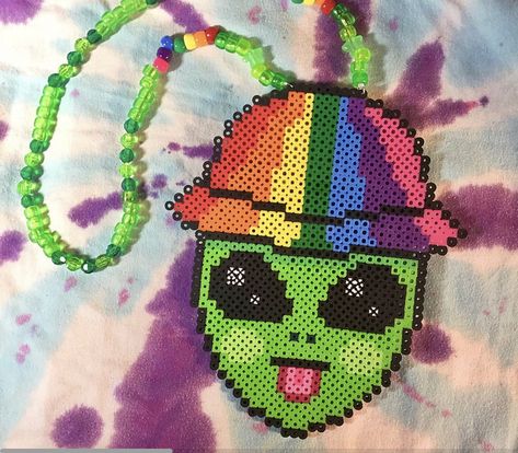 Rave Necklace Kandi, Atliens Edm Perler, Rave Pixel Art, Pearler Bead Patterns Rave, Lsdream Perler Pattern, Electric Forest Perler, Rave Perler Ideas, Perlers Ideas, Rave Crafts