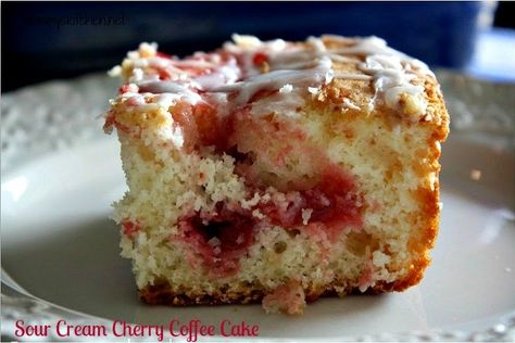 Mommy's Kitchen - Home Cooking & Family Friendly Recipes: Sour Cream & Cherry Coffee Cake Recipes Sour Cream, Simple Vanilla Icing, Cherry Coffee Cake, 40 Cake, 40th Cake, Streusel Coffee Cake, Canning Cherry Pie Filling, Family Friendly Recipes, Breakfast Goodies