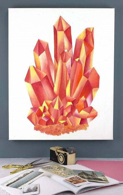 Colorful Gallery Wall, Crystal Painting, Canvas Painting Projects, Fire Crystal, Art Sherpa, The Art Sherpa, Crystal Drawing, Christmas Paintings On Canvas, Gemstone Art