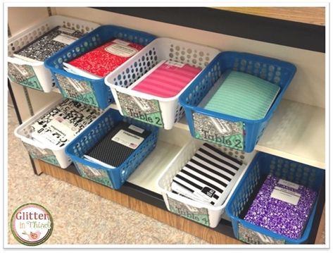 Class Notebook Organization, Classroom Journal Storage, Classroom Notebook Organization, Classroom Seating Arrangements Desks, Gifted Classroom, Notebook Storage, Teacher Desk Organization, Classroom Seating Arrangements, Interactive Journal