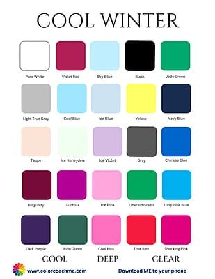 True Winter Clothing, Palette Winter Cool, Winter Pallet Outfits, Winter Color Palette Analysis, Cool Winter Hair Color Palette, Cool Winter Outfits Palette, Winter Colors Palette, True Winter Color Palette Outfits, Cool Winter Color Palette Outfits