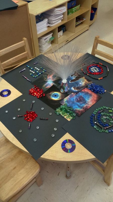 Many Brains Blog - Outer Space Provocation Reggio Space Provocations, Outer Space Provocation, Space Provocations Kindergarten, Space Provision Ks1, Space Ideas Eyfs, Space Provocations Preschool, Solar System Art Preschool, Space Theme Eyfs, Eyfs Space Activities