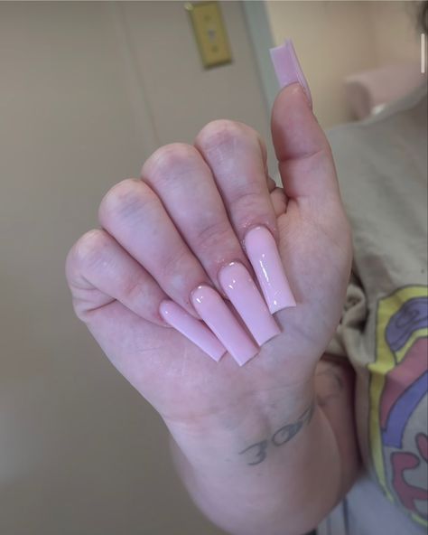 Long Square Acrylic Nails One Color, Long Basic Acrylic Nails, Medium Pink Nails, Simple Long Nails, Acrylic Nails Solid Color, Solid Color Acrylic Nails, Baby Pink Nails Acrylic, Nails Solid Color, Nails Solid