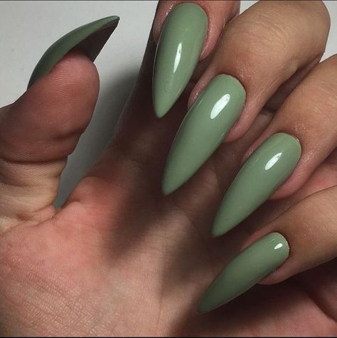 Pointy Green Nails, Sage Green Stiletto Nails, Green Pointy Nails, Stiletto Nails Green, Green Stilleto Nails, Disney Acrylic Nails, Fantasy Nails, Edgy Nails, Classy Acrylic Nails