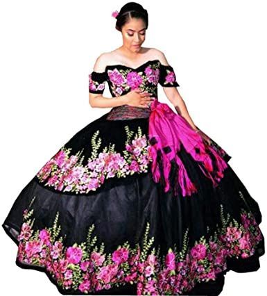 Prined Floral Emroidery Quinceanera Dresses Mexican Theme Off The Shoulder Sweet 16 Dress 2022 Quinceanera Dresses Flowers, Mexican Theme Quinceanera, Quinceanera Dresses Mexican, Black Quinceanera, Vestido Charro, Lace Embroidery Dress, Dresses Flowers, Black Quinceanera Dresses, Mexican Quinceanera Dresses