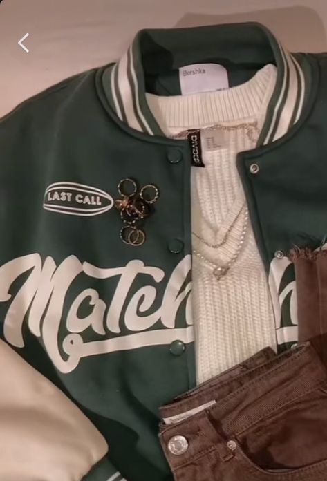 Green Varsity Jacket Outfit Aesthetic, Basketball Jacket Outfit, Cheap Green Varsity Jacket For College, Luxury Green Varsity Jacket For College, Vintage Green Varsity Jacket For College, Fitted Green Varsity Jacket, Jacket Outfit Aesthetic, Collage Jacket, Basketball Jacket