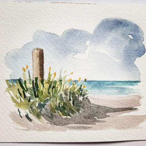 Instagram Simple Watercolour Ideas, Watercolour Inspiration Simple, Simple Beach Painting, Simple Watercolour Painting, Minimalist Watercolor Painting, Painted Cards, Watercolor Beach, Watercolor Girl, Minimalist Watercolor