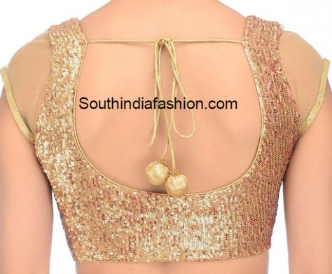 red_and_gold_sequins_blouse Blouse Ke Design, Collar Neck Blouse, Golden Blouse Designs, Net Sleeves, Sequins Blouse, Stand Collar Blouse, Blouse Designs High Neck, Kundan Work, Saree Blouse Neck Designs